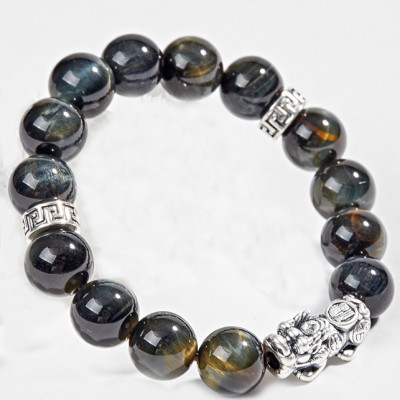 Vòng Thạch Anh Mắt Hổ Xanh Đen Phối Tỳ Hưu Bạc (12mm) Ngọc Quý Gemstones