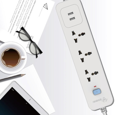 Ổ Cắm Điện Gongniu 3 Ổ Đa Năng + 2 USB 1 Công Tắc – Công Suất 10A/250/2500W – Trắng – Chính Hãng (N103U)