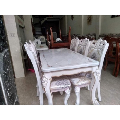 bộ bàn ghế ăn tân cổ điển nhập khẩu bàn đá 6 ghế