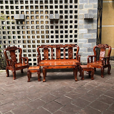 Bộ bàn ghế salon gỗ Tràm Tay 8 Đỉnh rồng Tựa bình