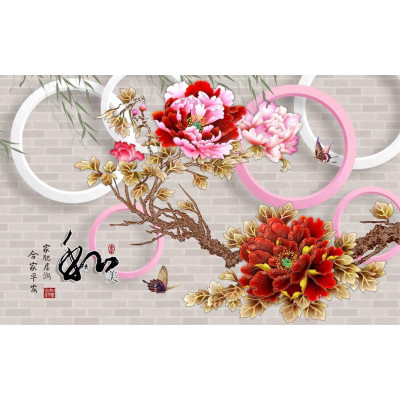 Tranh PHONG THỦY,TRANH HOA 3D, tranh dán tường mở rộng không gian,tranh dán tường 3D KT LỚN,,PVP-LUA02-012