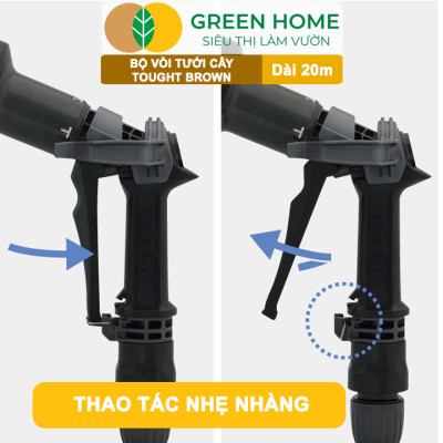 Bộ vòi tưới cây Takagi Tough Brown GreenHome, Dài 20m, Nhỏ Gọn, Bền Bỉ, Vòi Phun Đa Năng, Chuẩn Nhật Bản