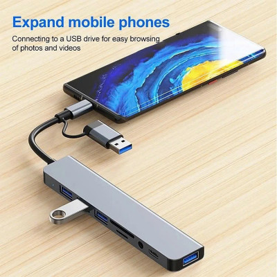 Bộ Chuyển Đổi Hub USB C Hub 8 Trong 1 Type C 3.1 Sang USB 3.0/ Type C/ Đọc Thẻ SD / TF Cho MacBook Notebook Laptop Máy Tính - Hàng Nhập Khẩu
