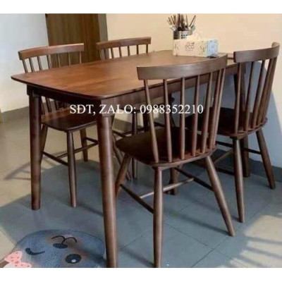 Bàn ghế ăn gỗ cao su (bàn 120cm chân tròn+4 ghế bảy nan)