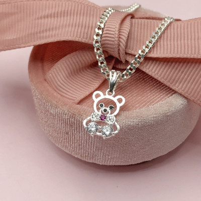 Dây Chuyền, Vòng Cổ Trẻ Em Bạc Ta Hình Mặt Gấu Xinh Chính Hãng Bạc Hiểu Minh DTE071