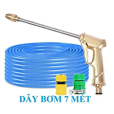 Bộ dây vòi xịt nước ️ , tăng áp 3 lần, loại 7m, 10m 206701-3 đầu đồng, cút,nối vàng+ mở chai