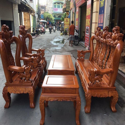 Bộ bàn ghế Tam Sư Nghê Ba Đầu gỗ Gõ Đỏ