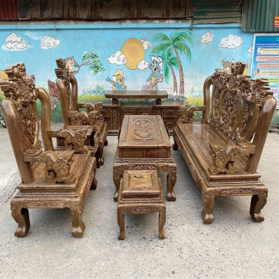 Bàn Ghế Nghê Phượng Gỗ Mun Đuôi Công