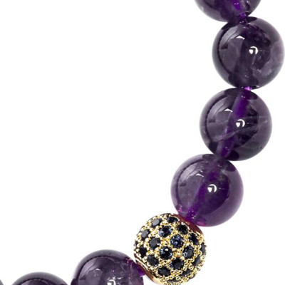 Vòng Đá Thạch Anh Tím Phối Charm Xi Vàng Đính Đá Ngọc Quý Gemstones VT55