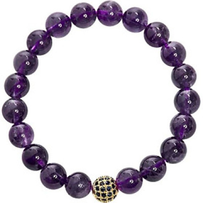 Vòng Đá Thạch Anh Tím Phối Charm Xi Vàng Đính Đá Ngọc Quý Gemstones VT55