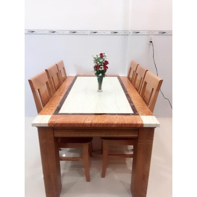 Bộ Bàn ăn gỗ sồi mặt đá Granite 1m4, bộ bàn ăn