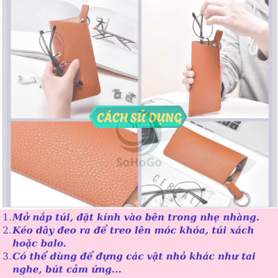 Túi Đựng Kính Da Cao Cấp Kiêm Móc Khóa -Bao Kính Mini Da PU Kèm Vòng Treo -Ví Đựng Kính Thời Trang Mini Đa Năng