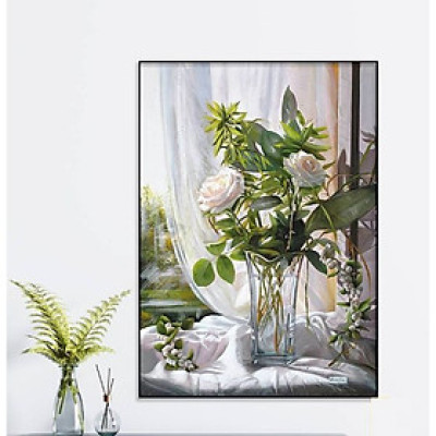 Tranh treo tường gỗ kim sa bo viền hoa hồng trong nắng  KT09( 50x70cm)