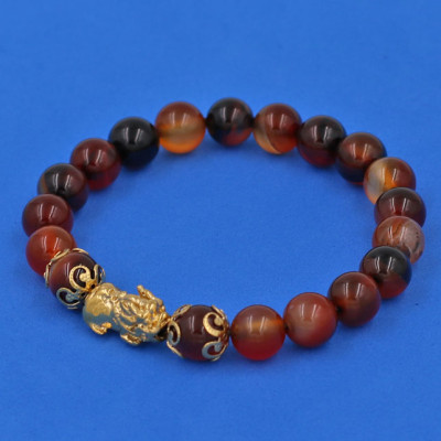 Chuỗi đeo tay Thạch Anh Nâu 8 ly - cẩn Tỳ Hưu Phong Thủy inox vàng VTANTHHKV8 - hợp mệnh Kim, mệnh Thổ