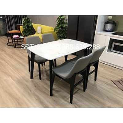 Bộ bàn ăn ventura mặt đá màu nâu 1m2 + 4 ghế màu nâu  Thương hiệu Nội Thất Bình Long 