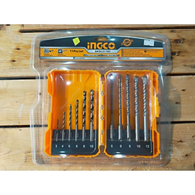 BỘ MŨI KHOAN BÊ TÔNG ĐUÔI TRƠN VÀ ĐUÔI GÀI 11 CHI TIẾT INGCO AKDL31101 - HÀNG CHÍNH HÃNG