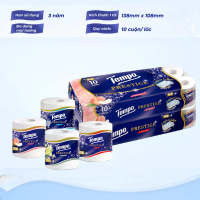 Lốc 10 Cuộn Giấy Vệ Sinh Tempo Prestige - Hoa Chuông Xanh