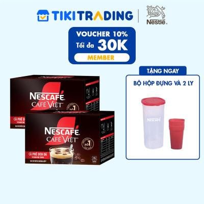 [Tặng Bộ hộp đựng và 2 ly NESCAFE] Combo 2 Hộp Cà phê đen hòa tan NESCAFE CAFÉ VIỆT (Hộp 15 gói x 16g)