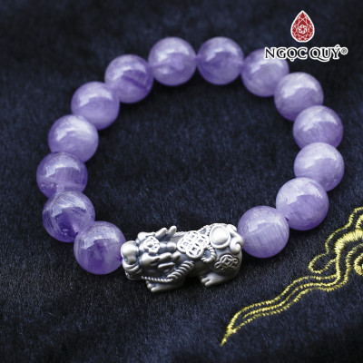 Vòng thạch anh tím ngọc lavender amethyst phối tỳ hưu bạc hạt 12mm mệnh hỏa. thổ - Ngọc Quý Gemstones