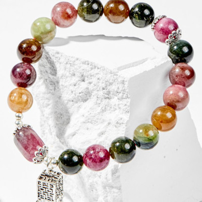 Vòng Tay Phong Thủy Nữ Đá Tourmaline Phối Charm Đèn Lồng Bạc (8mm) Nhiều Mệnh Ngọc Quý Gemstones