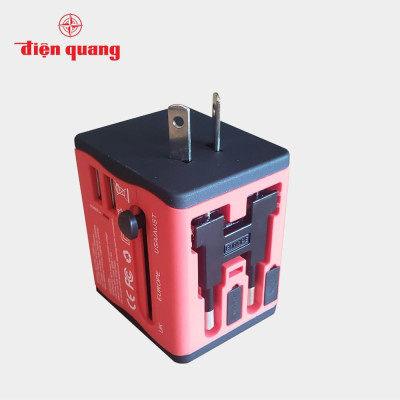 Ổ cắm du lịch Điện Quang ĐQ ESK TV06R 2U (màu đỏ - 2 cổng USB)