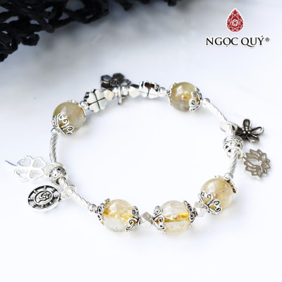 Vòng thạch anh tóc vàng phối charm bạc mệnh thủy, kim - Ngọc Quý Gemstones