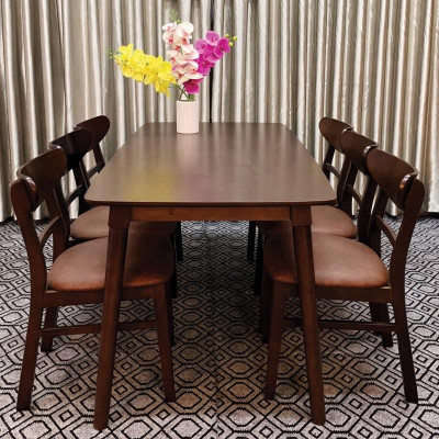 Bộ bàn ăn mango nâu 1m65 + 6 ghế mango  Thương hiệu Nội Thất Bình Long 