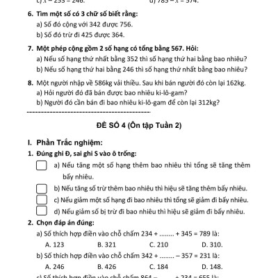 100 Đề Kiểm Tra Toán 3 (Biên Soạn Theo Chương Trình Mới)