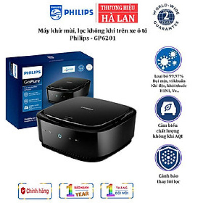 Máy khử mùi, lọc không khí trên xe ô tô Philips GP6201 Công suất 3.7W Cảm biến không khí 3 màu AQI  - Hàng nhập khẩu