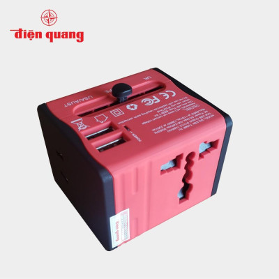 Ổ cắm du lịch Điện Quang ĐQ ESK TV06R 2U (màu đỏ - 2 cổng USB)