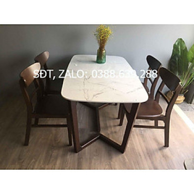 Bộ bàn ăn mango mặt đá 1m4 + 4 ghế mango mặt gỗ  Thương hiệu Nội Thất Bình Long 