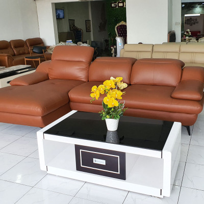 Bộ Sô Pha 50% Da Bò Nhập Italia_Đầu Bật_Màu Nâu_Kích Thước 2800 x 1700