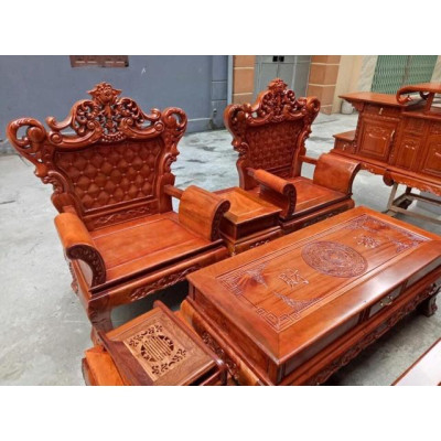 Bàn Ghế Luois Hoàng Gia gỗ Xà Cừ Đỏ