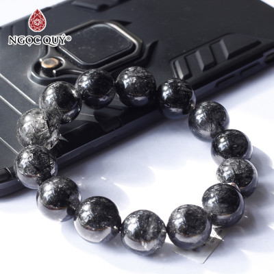 Vòng tay đá thạch anh tóc đen size hạt 15mm mệnh thủy, mộc - Ngọc Quý Gemstones