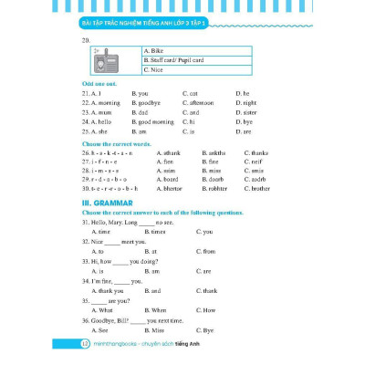 Sách - Global Success - Bài Tập Trắc Nghiệm Tiếng Anh Lớp 3 - Tập 1 - Minh Thắng