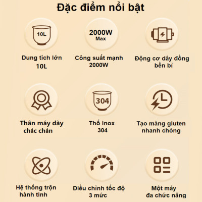 Máy trộn bột, đánh kem 10 lít chuyên nghiệp 3 trong 1 - Dòng công nghiệp. Thương hiệu Mỹ cao cấp Septree - B10SS và B10. Hàng chính hãng