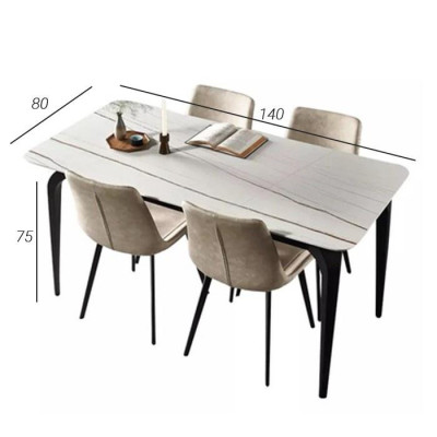 Bàn ăn mặt đá tối giản phong cách Ý - Bàn ăn vân mây đen trắng 140*80cm LUX-BGA09