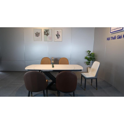 Bộ bàn ăn mặt đá phiến xoay thông minh kéo dài kết hợp ghế monet 