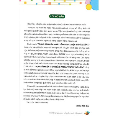 Sách - Trọng Tâm Kiến Thức Tiếng Anh Luyện Thi Vào Lớp 6 - Không Đáp Án - Tập 1 - Minh Thắng