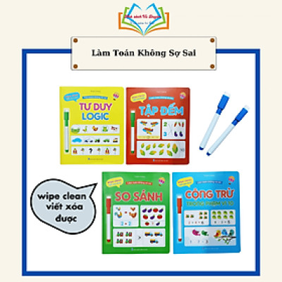 Bộ Vở viết xóa được 4 cuốn - Tư duy logic và làm toán không sợ sai - Wipe clearn (Tặng kèm 2 bút viết xóa)