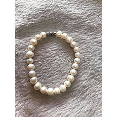 Vòng NGỌC TRAI NỮ ĐEO SIZE 7LY5 VÒNG GỒM 25 HẠT ĐÚNG CUNG SANH  MÀU TRẮNG