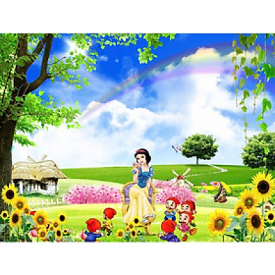 (HCM) Tranh dán tường 3d công chúa, nàng bạch tuyết và 7 chú lùn trang trí phòng bé gái có sẵn keo