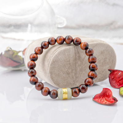 Vòng tay phong thủy Mắt hổ đỏ 8 mm + Lu ngọc