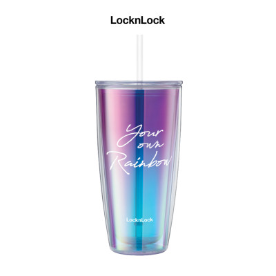 Ly nhựa 2 lớp LocknLock HAP507VOLH Rainbow - kèm ống hút 750ml - Màu cầu vồng