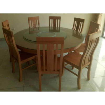 Bàn ghế ăn gỗ sồi nga bàn tròn 6 ghế