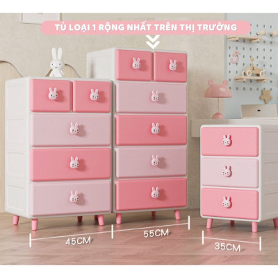 Tủ Đựng Đồ Cho Bé Nhiều Ngăn-Tủ Nhựa Đa Năng Gấu Thỏ 4 Tầng, Đựng Quần Áo Đồ Dùng Trẻ Em
