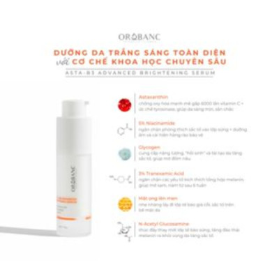 Tinh chất dưỡng trắng da chuyên sâu Orobanc asta B3 advanced B serum sáng da 30mL