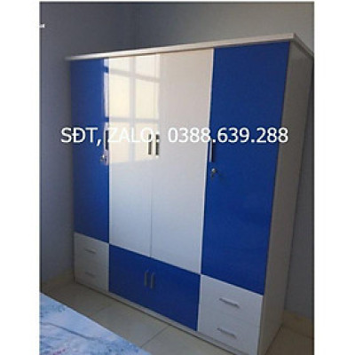 Tủ nhựa 4 cánh xanh trắng