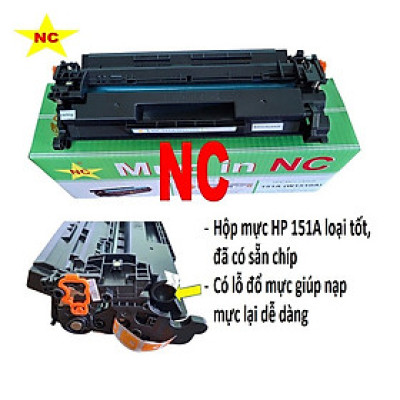 Hộp mực dành cho HP Pro 4003dn, M4003dw, MFP 4102fdn, 4103fdw. Hàng chính hãng NC đã có sẵn chíp, có mã mực 151A (W1510A) dùng cho máy in