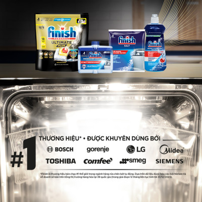 Combo 3 Viên rửa chén Finish Ultimate 18 viên + Nước làm bóng 500ml + Muối rửa chén 1kg
